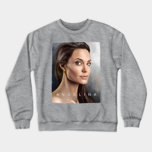 Angelina Jolie portrait Crewneck Sweatshirt by irenkonst